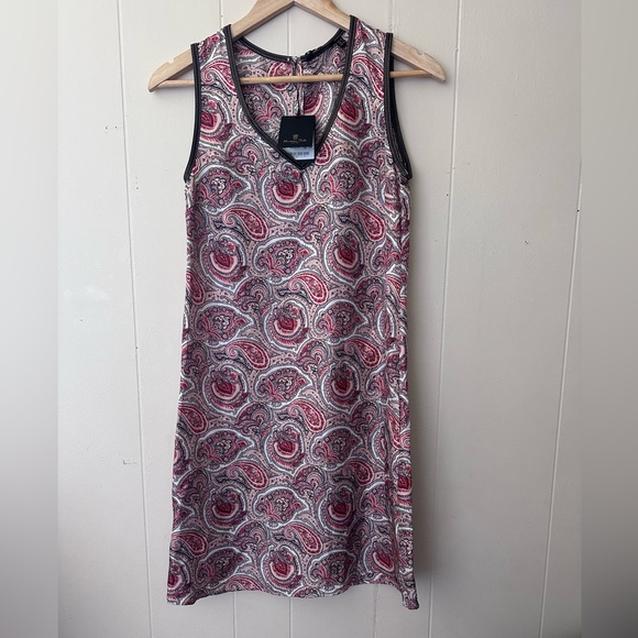 massimo dutti • nwt mulberry silk paisley slip dress mini 2 faux leather trim - Picture 3 of 10